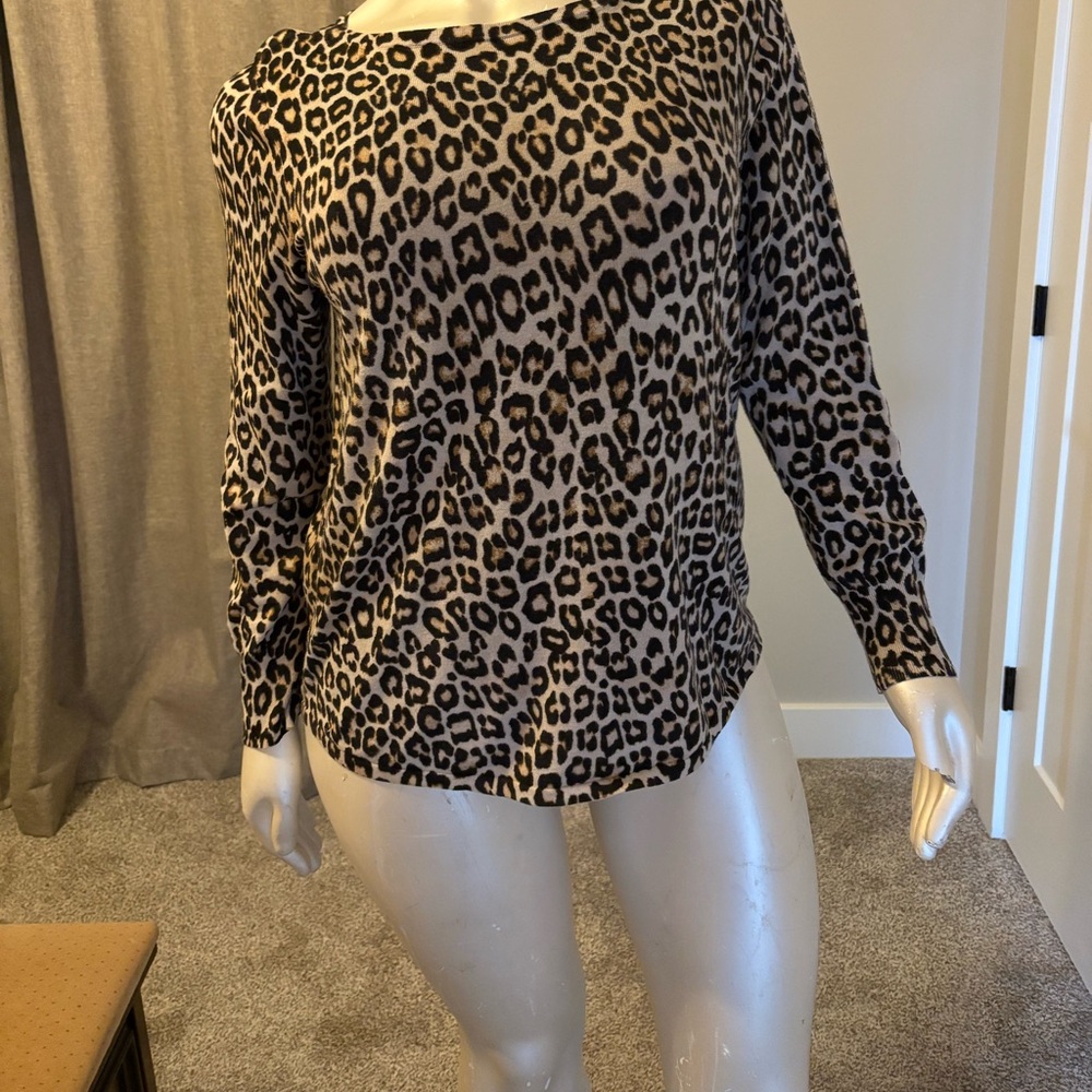 Chico's Leopard Print Long Sleeve Top - Beige & Black